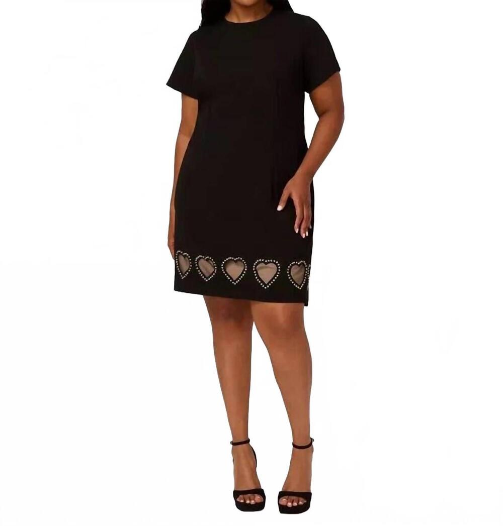 NEW ADRIANNA PAPELL beaded short sleeve mini dress - plus in black